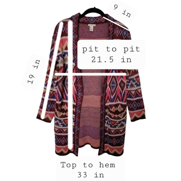 Aztec south western colorful crochet knit long Cardigan size S - Picture 8 of 10